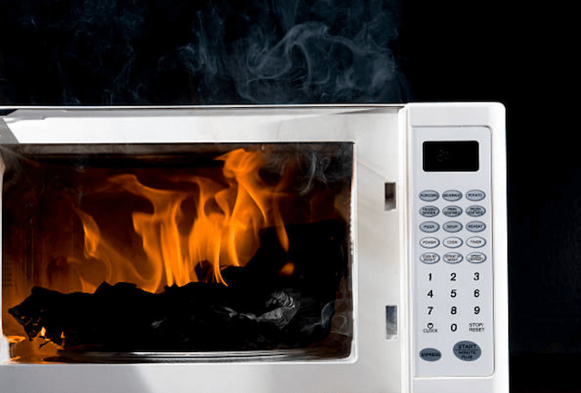 microwave appliance on fire